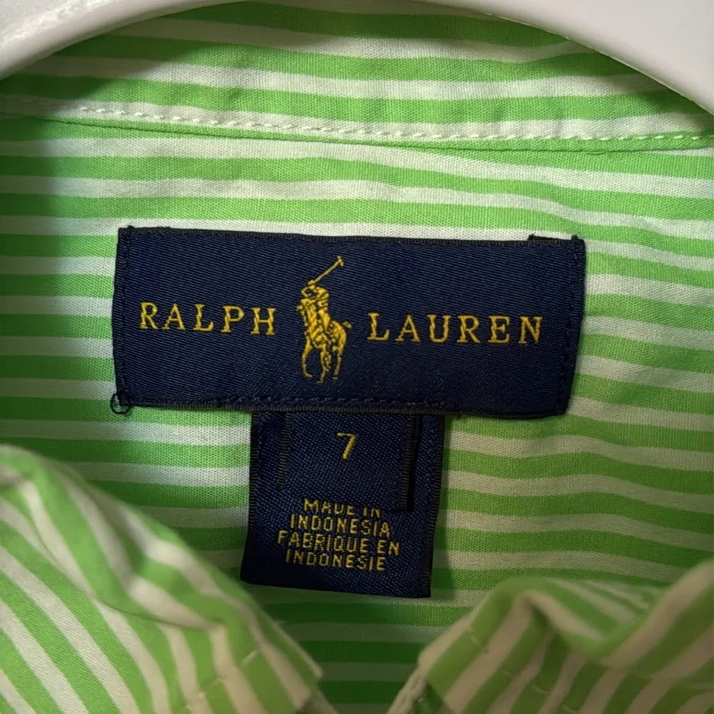 Ralph Lauren Kids Green Striped Shirt Size 7